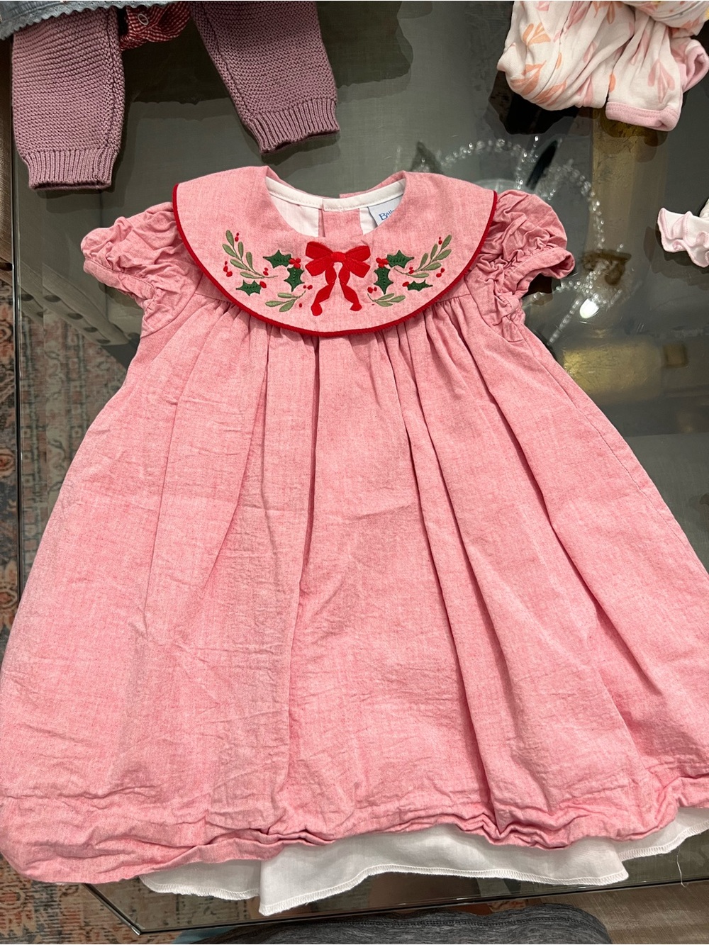 Classic Pink Embroidered Collar Girls' Formal Dress